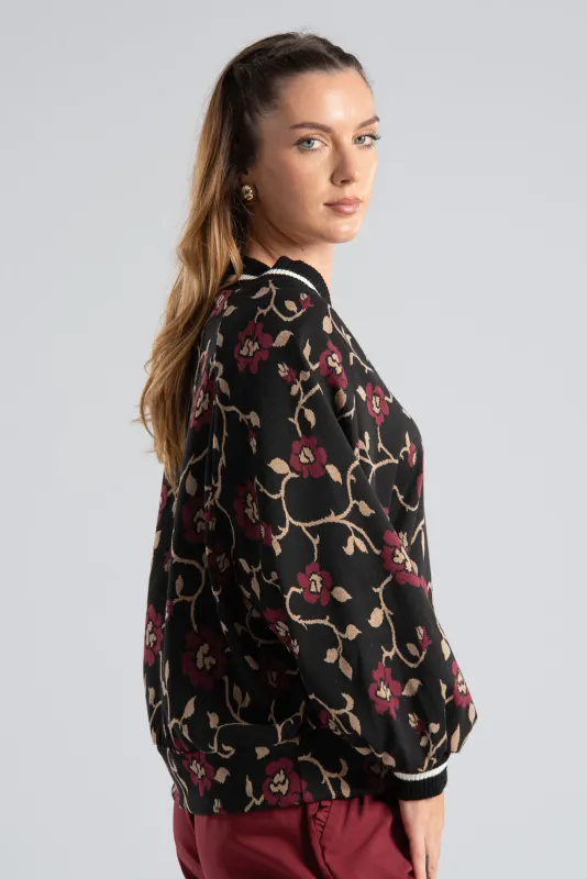 Floral Blouse Rib Details 
