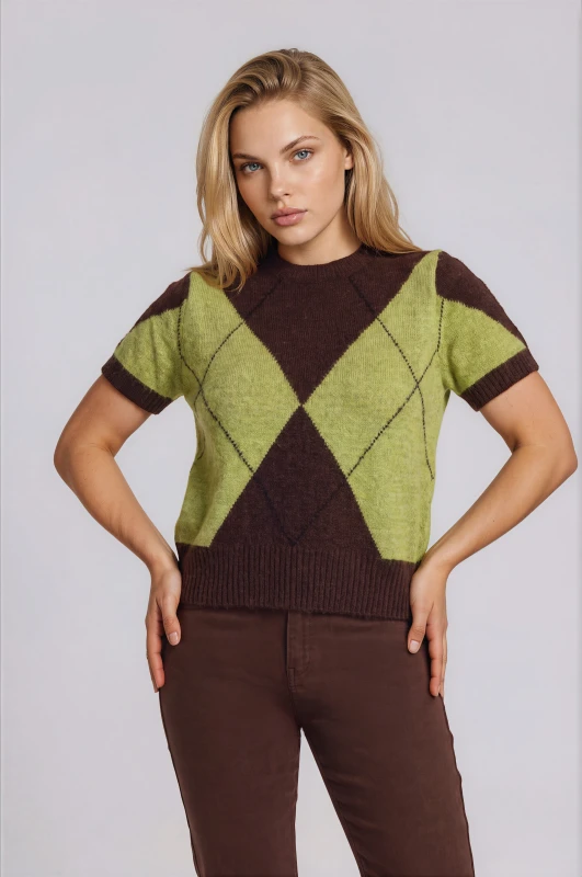 Blouse Argyle Short Sleeves