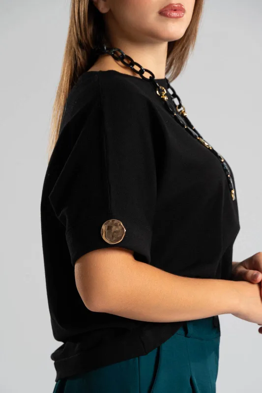Blouse Short Sleeves Cuffs Button