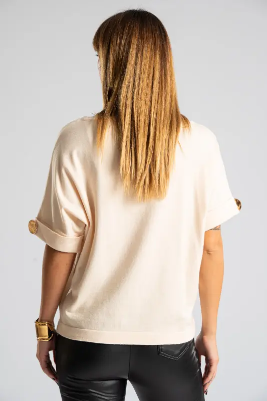 Blouse Short Sleeves Cuffs Button