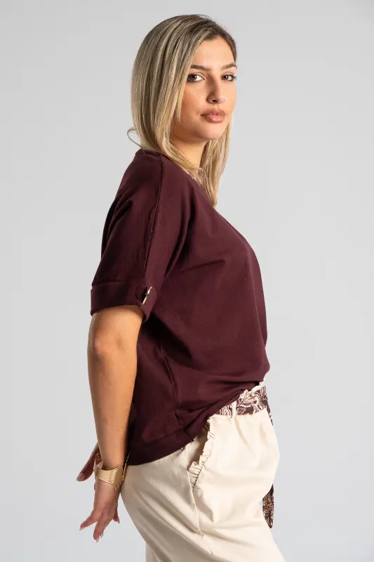 Blouse Short Sleeves Cuffs Button