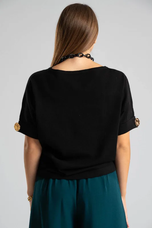 Blouse Short Sleeves Cuffs Button