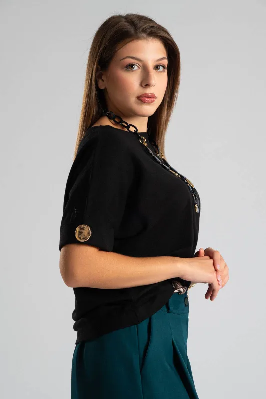 Blouse Short Sleeves Cuffs Button