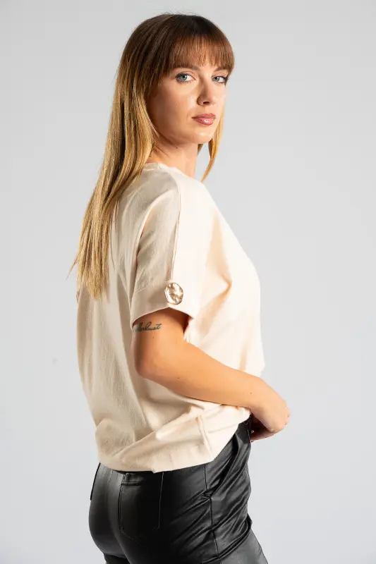 Blouse Short Sleeves Cuffs Button