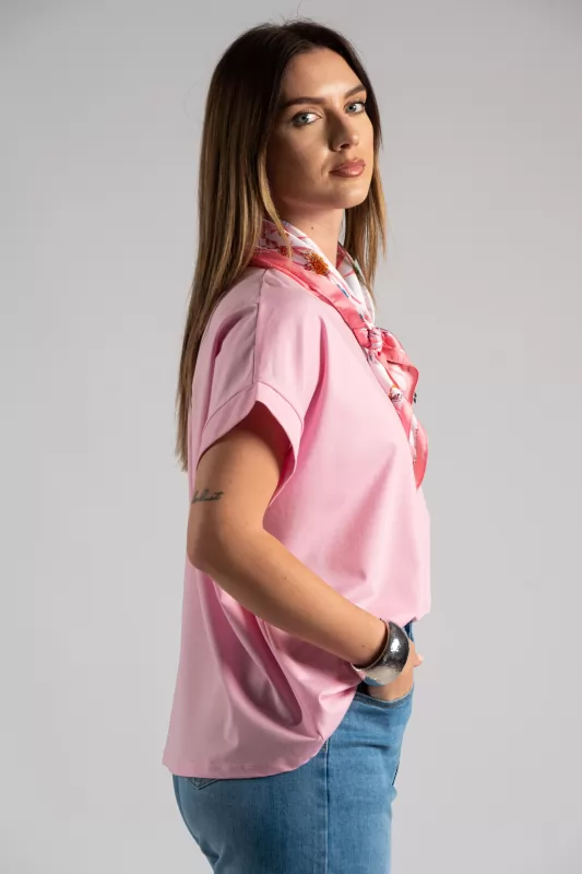 Blouse Short Sleeve Scarf