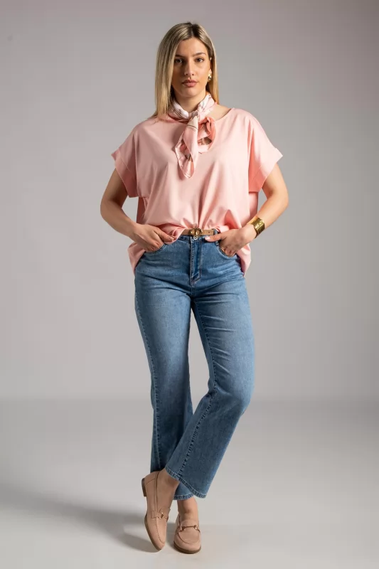 Blouse Short Sleeve Scarf