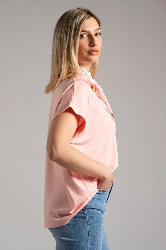 Blouse Short Sleeve Scarf
