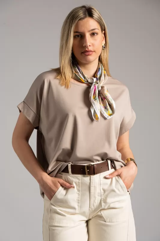 Blouse Short Sleeve Scarf