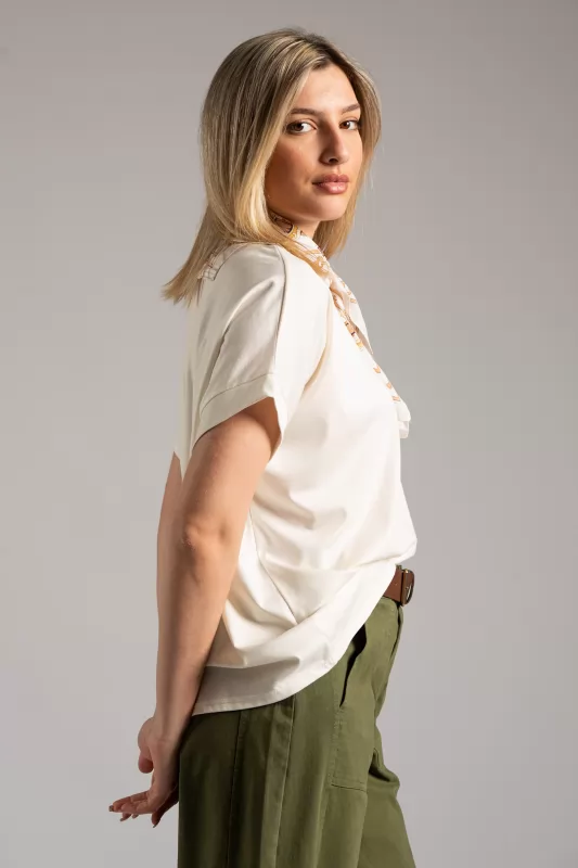 Blouse Short Sleeve Scarf