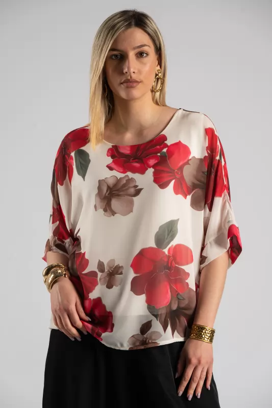 Blouse Short-Sleeved Flowers