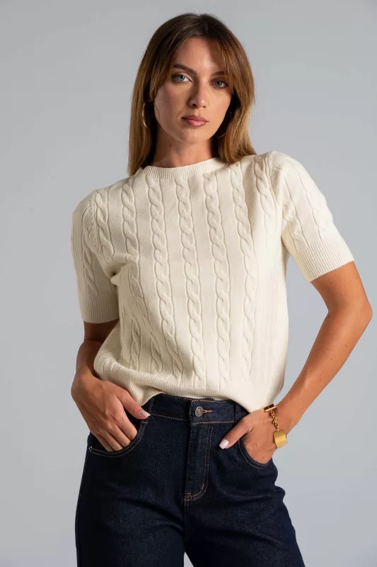 Short Sleeve Knitted Blouse Braid