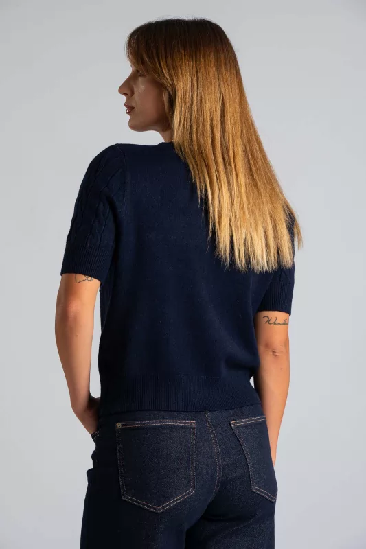 Short Sleeve Knitted Blouse Braid