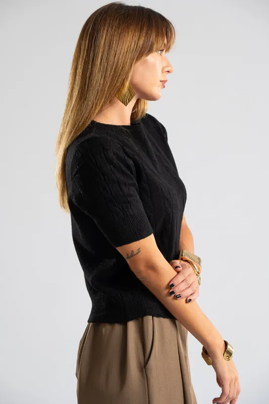 Short Sleeve Knitted Blouse Braid
