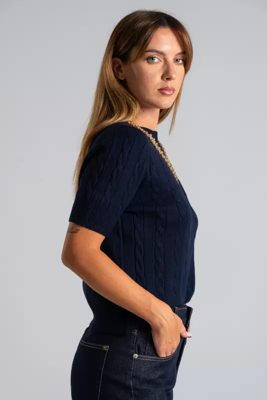 Short Sleeve Knitted Blouse Braid