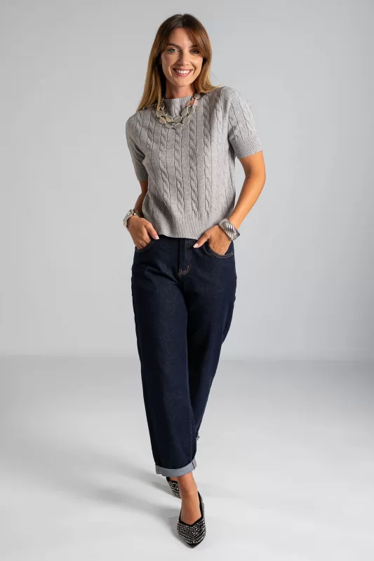 Short Sleeve Knitted Blouse Braid