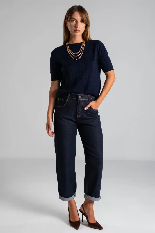 Short Sleeve Knitted Blouse Braid