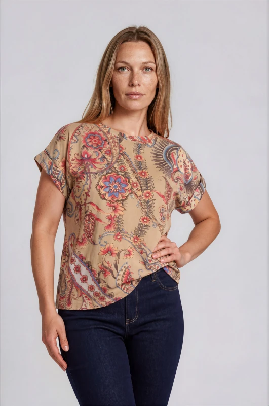 Blouse Short-Sleeve Cotton Floral Lahour