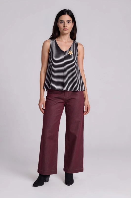 Blouse Corduroy Striped with a Brooch