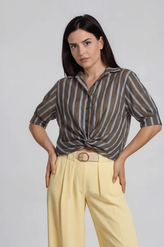 Blouse Button Collar Striped 