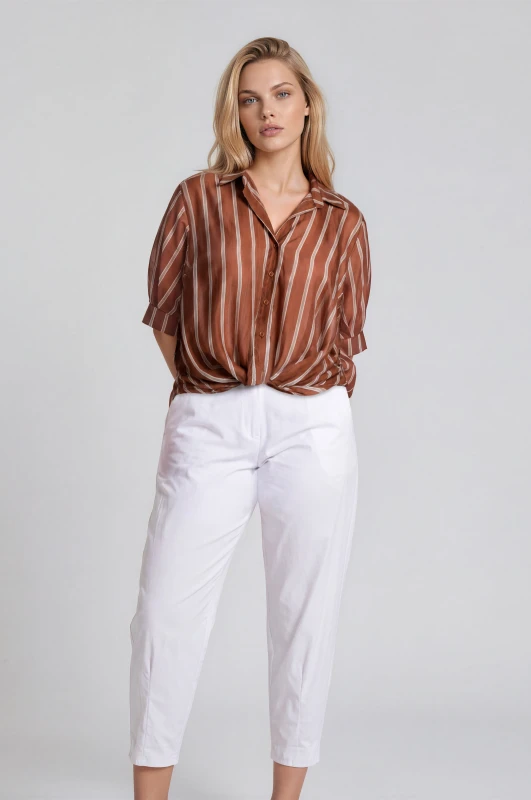 Blouse Button Collar Striped 