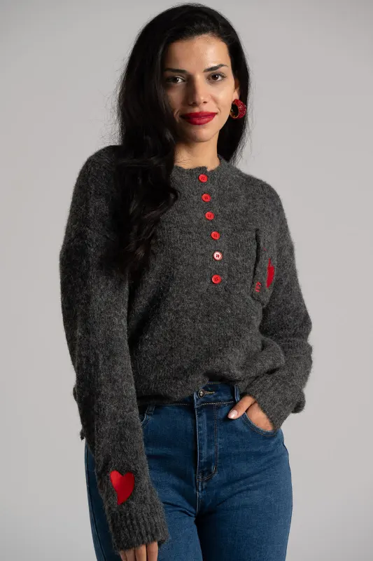 Μπλούζα Κουμπιά Λεπτομέρειες Καρδιές