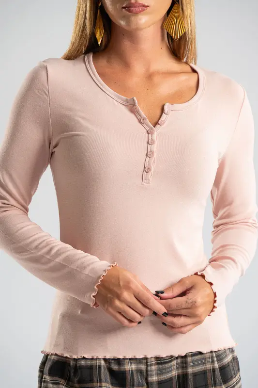 Blouse Buttons Ruffles Finish