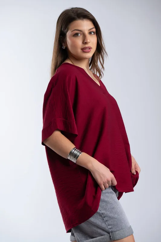 Crep V-Neck Blouse 