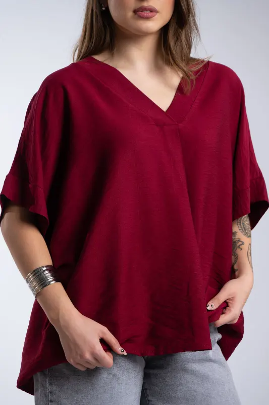 Crep V-Neck Blouse 