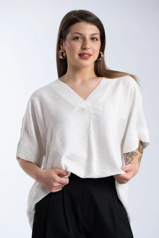 Crep V-Neck Blouse 