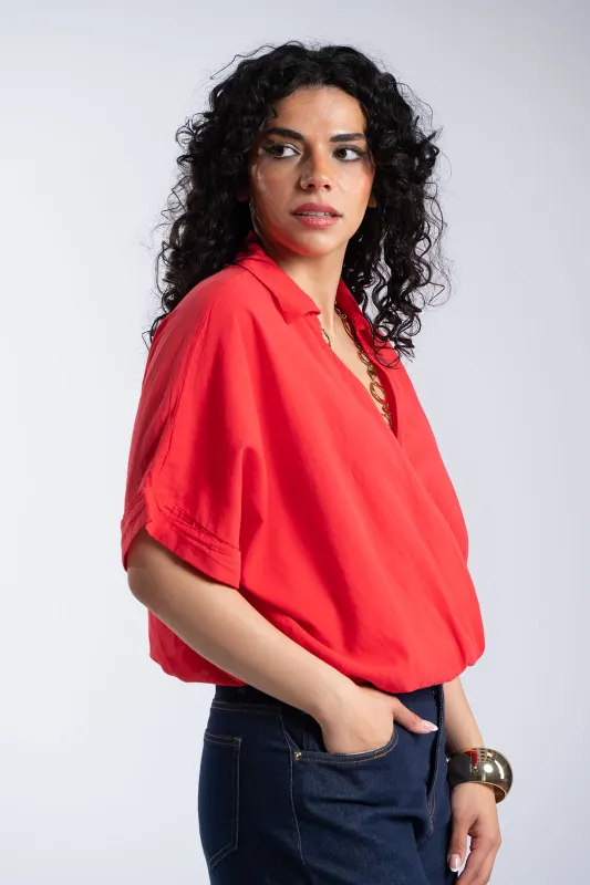 Wrapped Cotton T-Shirt Elastic Waistband 