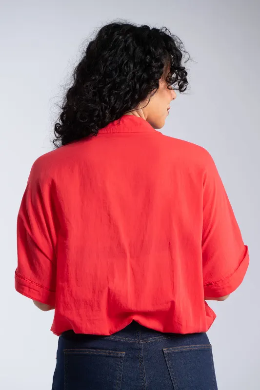 Wrapped Cotton T-Shirt Elastic Waistband 