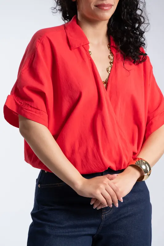 Wrapped Cotton T-Shirt Elastic Waistband 