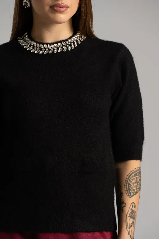 Μπλούζα Λαιμόκοψη Στρογγυλή Strass