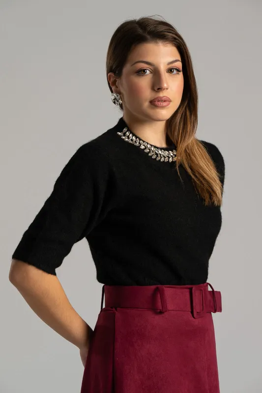 Μπλούζα Λαιμόκοψη Στρογγυλή Strass