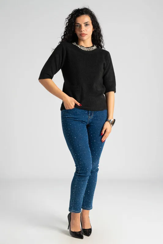 Blouse Round Neckline Strass