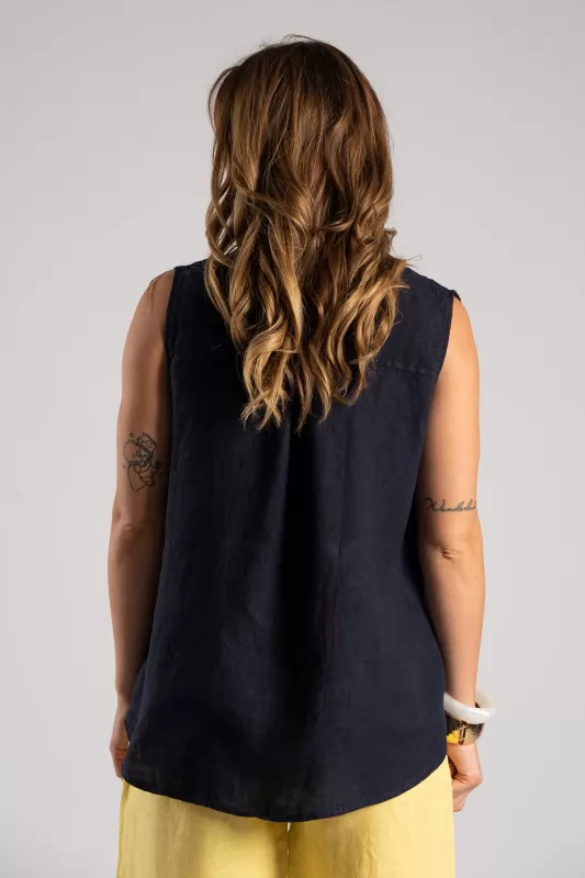 Blouse Linen Sleeveless Button