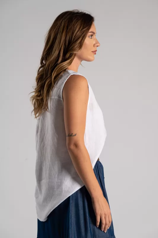 Blouse Linen Sleeveless Button
