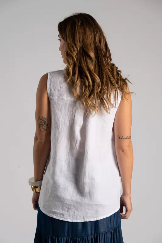 Blouse Linen Sleeveless Button