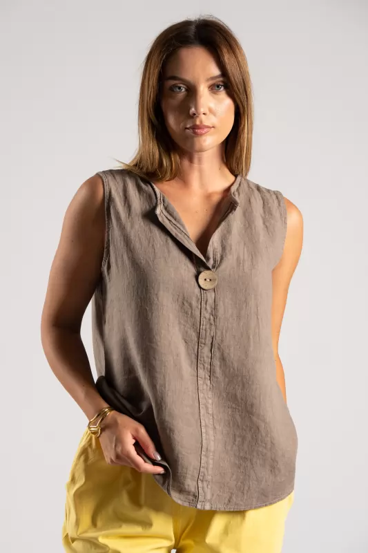 Blouse Linen Sleeveless Button