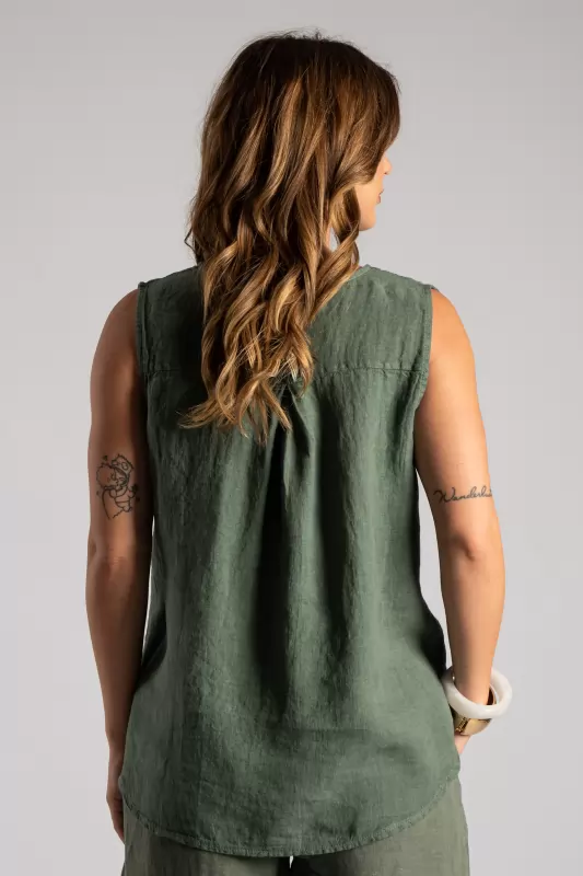 Blouse Linen Sleeveless Button