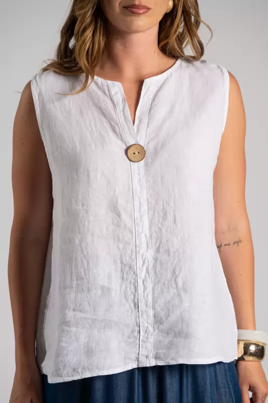 Blouse Linen Sleeveless Button