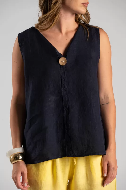 Blouse Linen Sleeveless Button