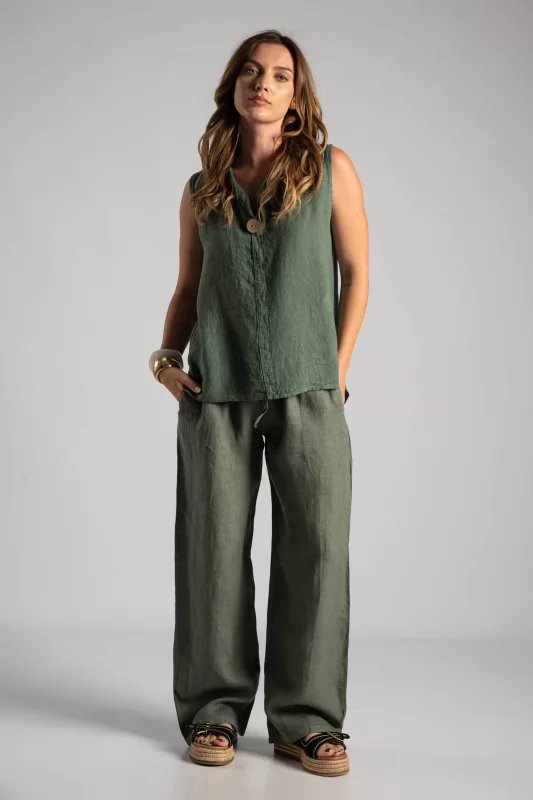 Blouse Linen Sleeveless Button