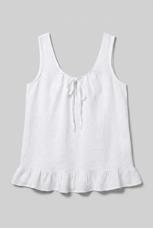 Blouse Linen Sleeveless Ruffles 