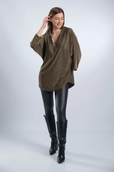 Μπλούζα Lurex Φερμουάρ Μπρονζέ