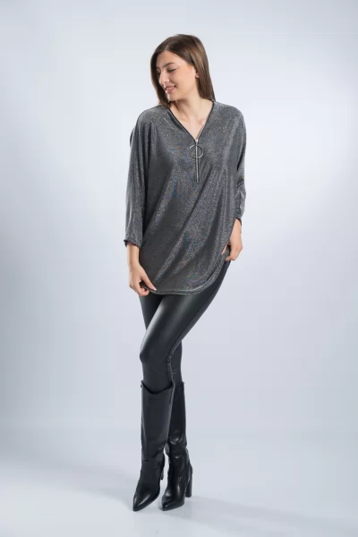 Μπλούζα Lurex Φερμουάρ Silver