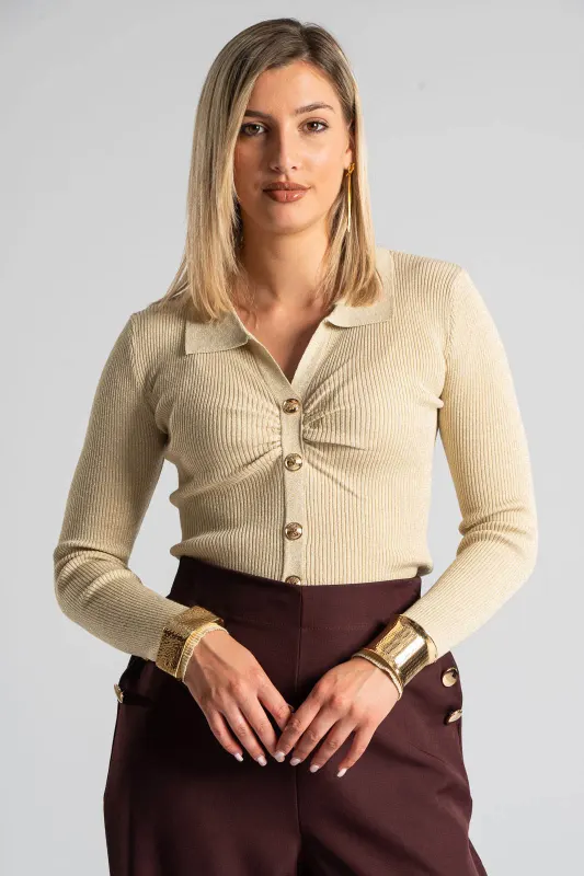 Blouse Lurex Collar Buttons