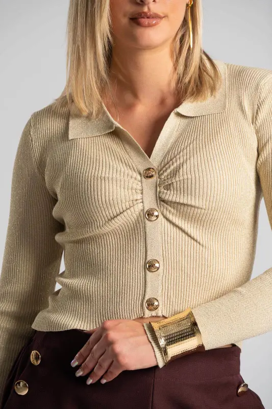 Blouse Lurex Collar Buttons
