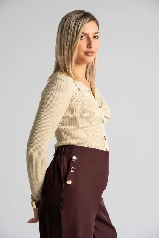Blouse Lurex Collar Buttons