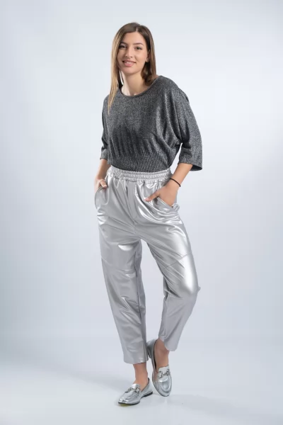 Μπλούζα Lurex Πλισέ Τελείωμα Ασημί
